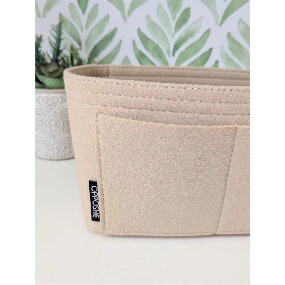 Beige Felt Handbag Organizer Insert - Neutral Purse Storage Opposhe